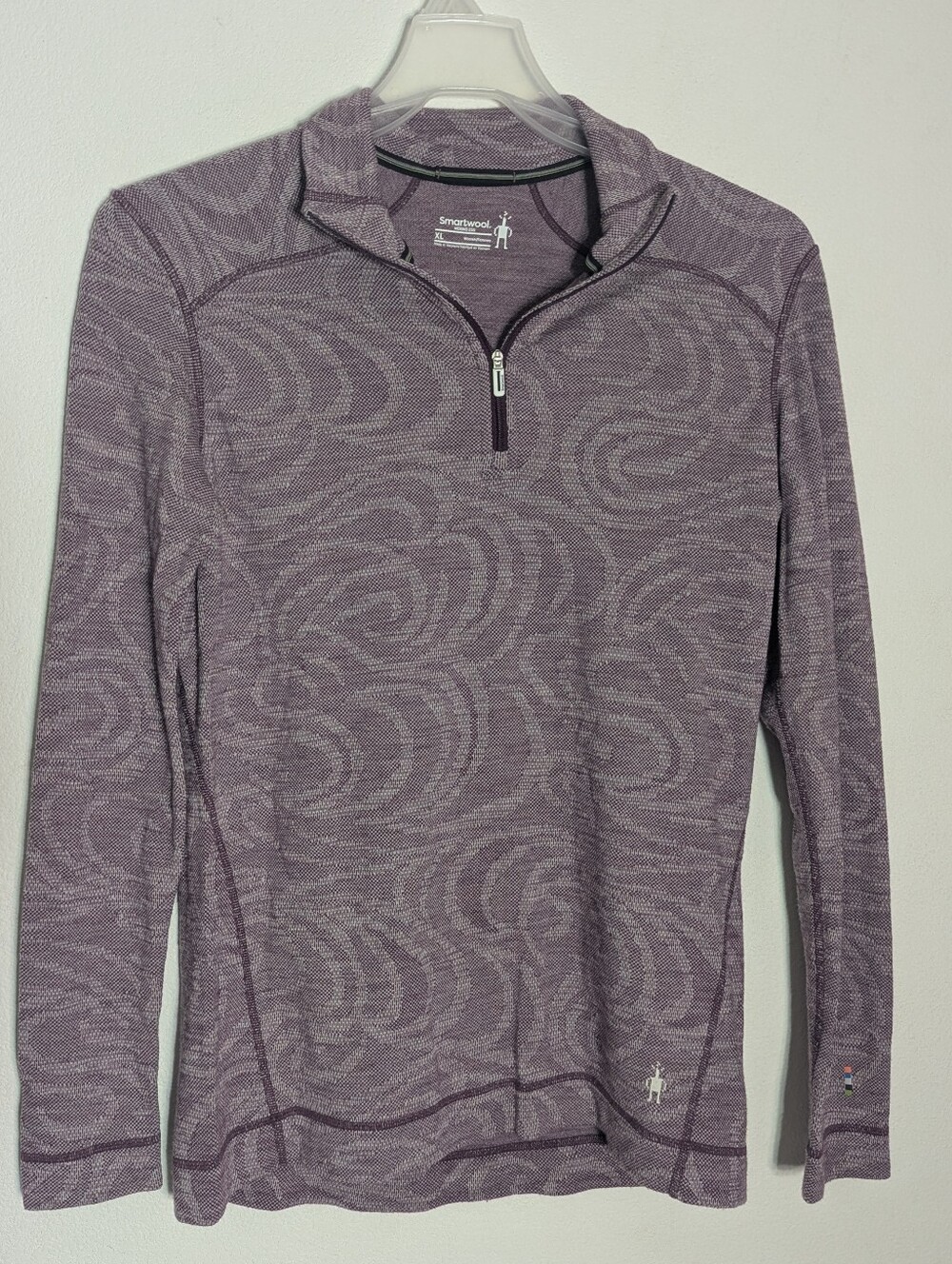 Smartwool Womens Merino 250 Wool Base Layer Sangria Snow Swirl 1/4 Zip Winter XL